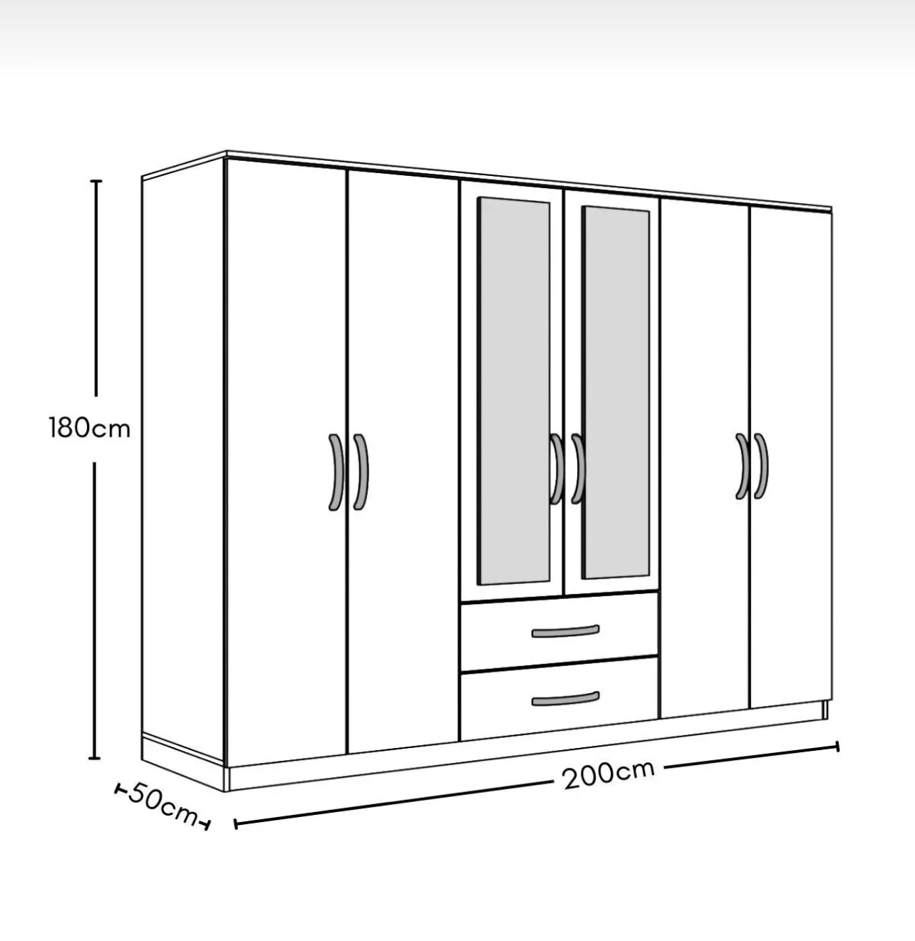 Metalia Lux 6 portes 2 tiroirs Armoire à glace