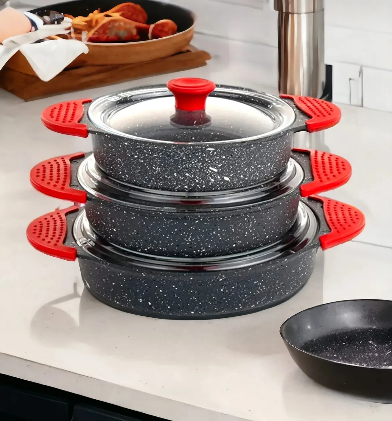 Set de 3 poêles en fonte d'aluminium