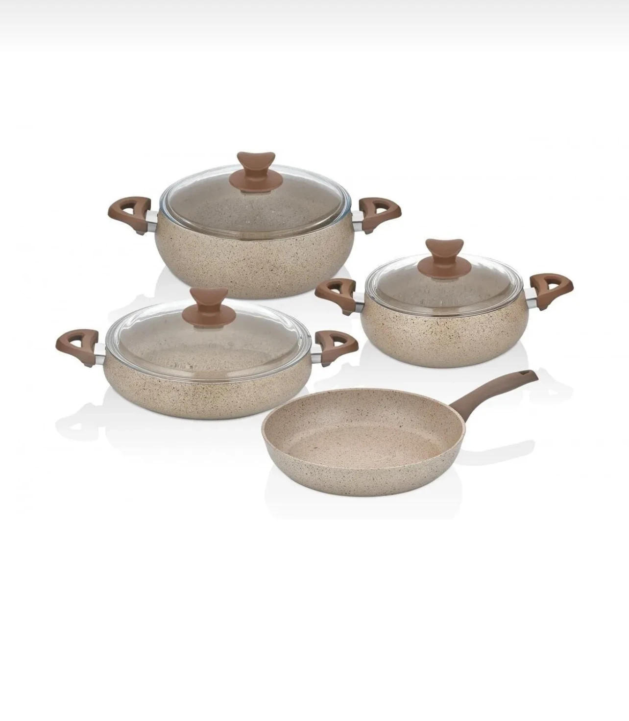 Set de 4 pièces de casseroles et poêles en granit avec un design arrondi